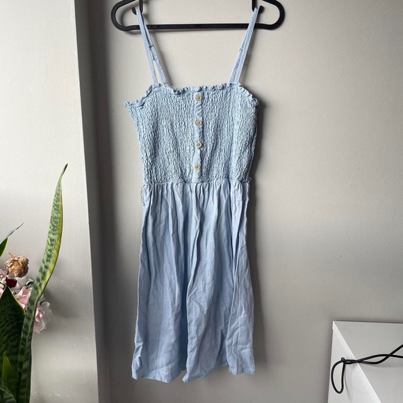 Baby blue ribbed thin adjustable shoulder straps summer dress - Picture 3 of 4